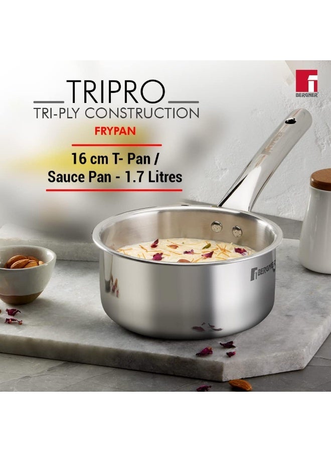 Bergner Tripro 4-Pc Triply Stainless Steel Cookware Set, 24cm (3.1L) Stir Fry Pan with Lid, 22cm Frying Pan, 16cm (1.7L) Saucepan, Less Oil Use Healthy Cooking Set, Even Heating, Induction & Gas Ready - Image 4